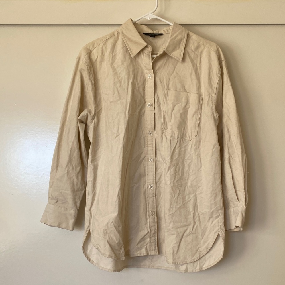 Women’s Beige Corduroy Oversized Button Up Shirt Jacket
